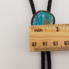 Vintage Turquoise Bolo Tie Sterling Silver Bezel Native American Signed S