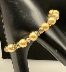 17″ Champagne Simulated Pearl Necklace 7.5″ Bracelet Set Gold Filled Crystal New