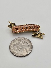 Vintage John Wind Maximal Art Halloween Trick or Treat Banner Brooch Pin