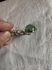 Vintage JJJ Signed Green Agate Sterling Silver Flower Brooch Pin