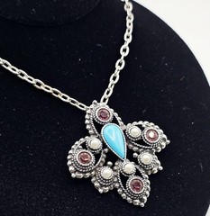 1974 Sarah Coventry Imperial Brooch/pendant Purple Crystal,Faux Pearl, Turquoise