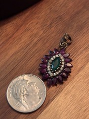 Sterling Silver Ruby Pendant With Simulated Emerald