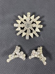 Vintage 50-60s Snowflake Atomic Starburst Brooch & Clip Earrings Set Rhinestones