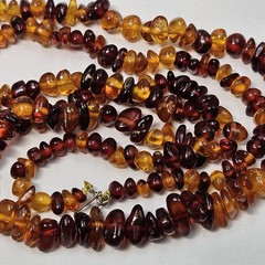 Large Vintage Brown & Orange Amber Beaded Necklace 30-in Graduated 22 Grams