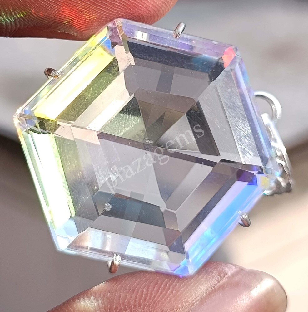 110 CT Hexagon Mystic Topaz 925 Sterling Silver Bi Color Pendant Gems 5MRK
