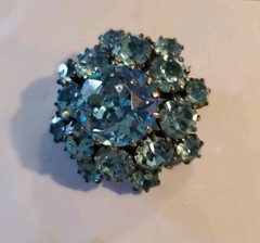 Vintage Crystal Rhinestone Brooch Made in Austria Stamped Pin Blue 1.25″