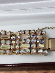 Signed Sherman Champagne Aurora Borealis Bracelet and Matching Earrings