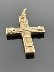 ATQ 1915 Rose Gold Filled Cross Pendant Yellow Gold Flower Accents 1.25″ ANNA
