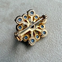 Vtg Blue Acrylic Moonglow Art Glass Cabochon Rhinestone Scatter Pin Brooch
