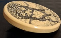 K McClelland Scrimshaw Resin Brooch “The Dancing” Tree Signed Pin