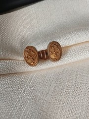 Antique Bespoke 10K Yellow Gold Cufflinks: Art Deco Repousse Ovals, Fixed Back