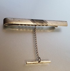 925 Tie Clip 2.5in Sterling Silver 8g Two Tone Gray Engine Turn Chain Bar Estate