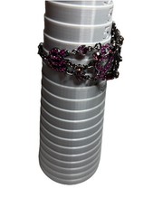 VTG VCLM Signed Articulated Cuff Bracelet Filigree Purple Rhinestone Goth