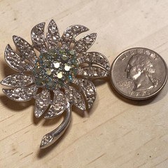 Vintage Sarah Coventry Mountain Flower Brooch 1968 Rhinestone Silver Tone Pin