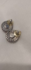 Vtg Red Ruby & Diamond Cubic Zirconia Rhinestone Earrings, Prong Set Silver Tone