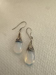 925 Sterling Silver Opaline Glass Dangle Earrings Women Vintage