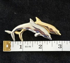 Vtg Nautical Jewelry Lot of 3 Shell Bracelet 2 Tone Lighthouse Dolphin Brooch