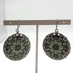 Fabulous bold enamel metal pierced dangle earrings Spring flowers boho
