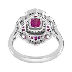 Art Deco Style 14K White Gold FN Lab Created Ruby Diamond Wedding Women’s Ring