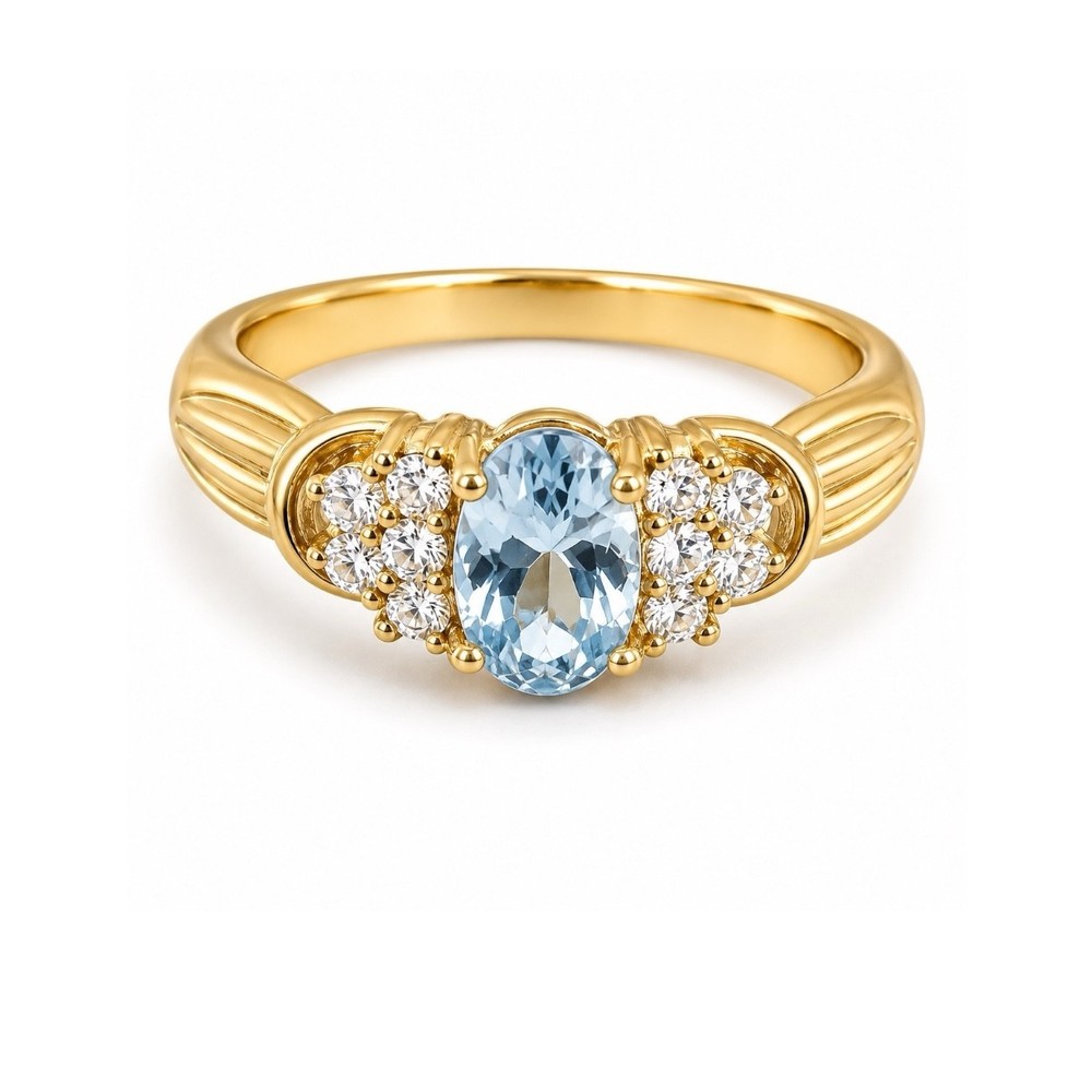 Vintage 1970s Cocktail Ring Size 6 Blue CZ 18KT Gold Plate – 14U