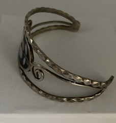 2 Vtg Silver Tone Mexican Alpaca Inlaid Abalone & Turquoise Cuff Bracelets Read
