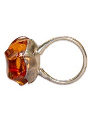 Vintage Baltic Cognac Amber Sterling Silver Ring US 6 1/4