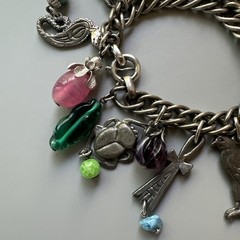 Napier Multi Charms Silver Chain Bracelet 7in. Massive! Charms 1.5in
