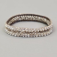 Vintage Rhinestone Bracelet Clear Glass Expandable Cup Chain