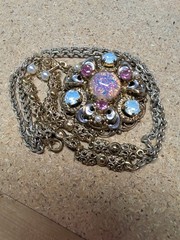 Vintage West Germany Opal Glass Pink Necklace Marked Nice Costume Jewelry 24″