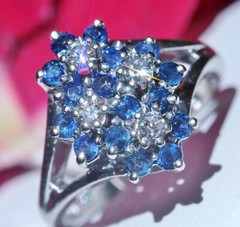 14k white gold sz 4 ring 0.94ct treated Ceylon sapphire diamond 4.0gr C-51