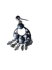 Vintage Silver Pierced Earrings with Light Blue, Yellow & Lavender Crystals