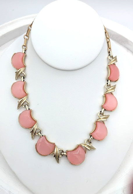 Vintage CORO Thermoset Necklace Pink Gold Tone 1950s 1960s