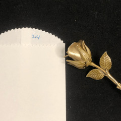 vintage long stem rose brushed gold tone enamel painted brooch 2.5 inches