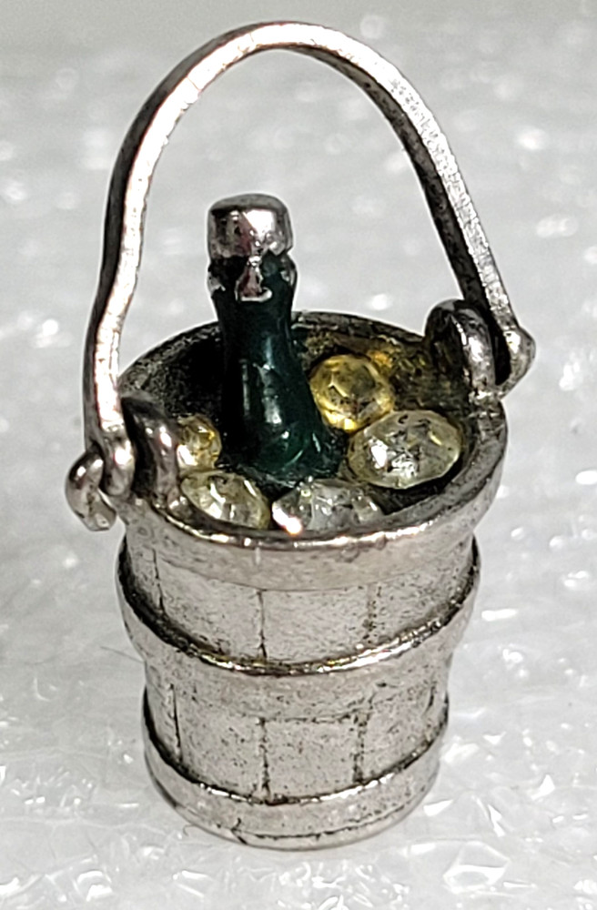 Vintage Wells Sterling Enamel Charm ~ Champagne Bottle in Ice Bucket Rhinestones
