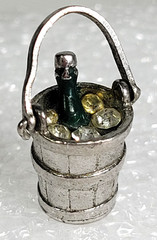Vintage Wells Sterling Enamel Charm ~ Champagne Bottle in Ice Bucket Rhinestones