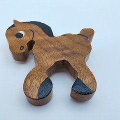 Vintage Horse Brooch Handmade Wooden Western Folk Art Pony Equestrian Zodiac