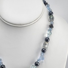 Art Glass Bead Necklace Blue
