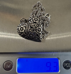 Jezlaine Vintage Sterling Silver Textured Etched Floral Heart Pendant Necklace
