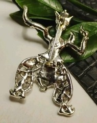 Thai Bali DANCER 2″ Exotic Figural Costume, Silver Tone Brooch, Clear Stones!