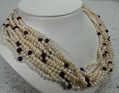 VINTAGE ESTATE GUMPS GARNET PEARL 14k GOLD NECKLACE 11 STRAND 17” ~ 89.2 Grams