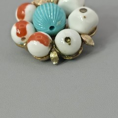 Vintage Clip On Fruit Cluster Earrings White Orange Blue Gold Tone Repaired