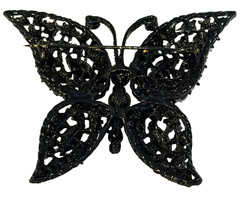 VTG WEISS Jet Black Rhinestone Japanned BUTTERFLY Brooch / Pin-Ex Cond-Un-signed