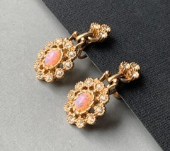 Vintage FAUX FIRE OPAL ART GLASS RHINESTONE CLUSTER DANGLE EARRINGS Screw Backs