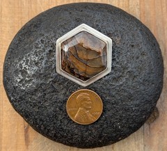 Biggs Descutes Picture Jasper Sterling Artisan Brooch Hexagon Pin