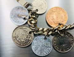 Vintage 15 RARE 1950’s Coin Charm Bracelet South Africa, India, Osterreich, Mex