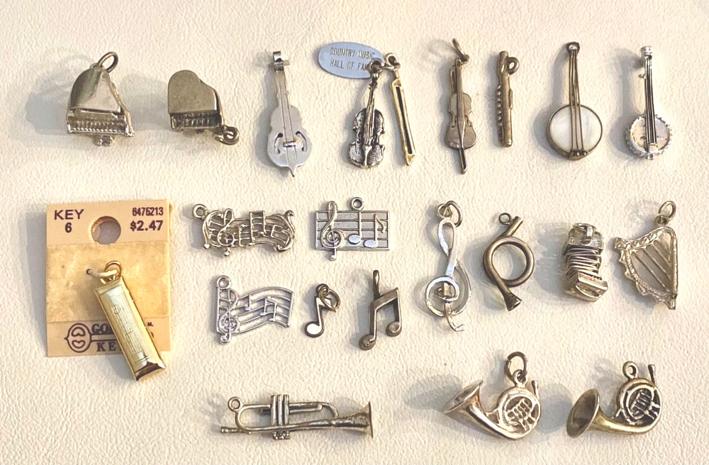 Vintage Sterling Silver Musical Instruments & Notes Charm Choice