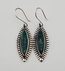 925 ATI Mexico Malachite Earrings 1.75in Drop Sterling Silver 6g Marquise Bezel