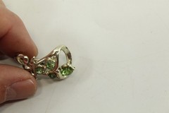 Vintage Articulating Brooch Bell Design Silver-tone Alloy With Green Stones