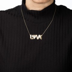 Retro Font Diamond Love Necklace 14k Yellow Gold 17.5″ Chain Fine Jewelry