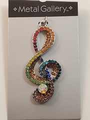 Metal Gallery Charm Rainbow Multicolored Treble Clef Stone Jewels